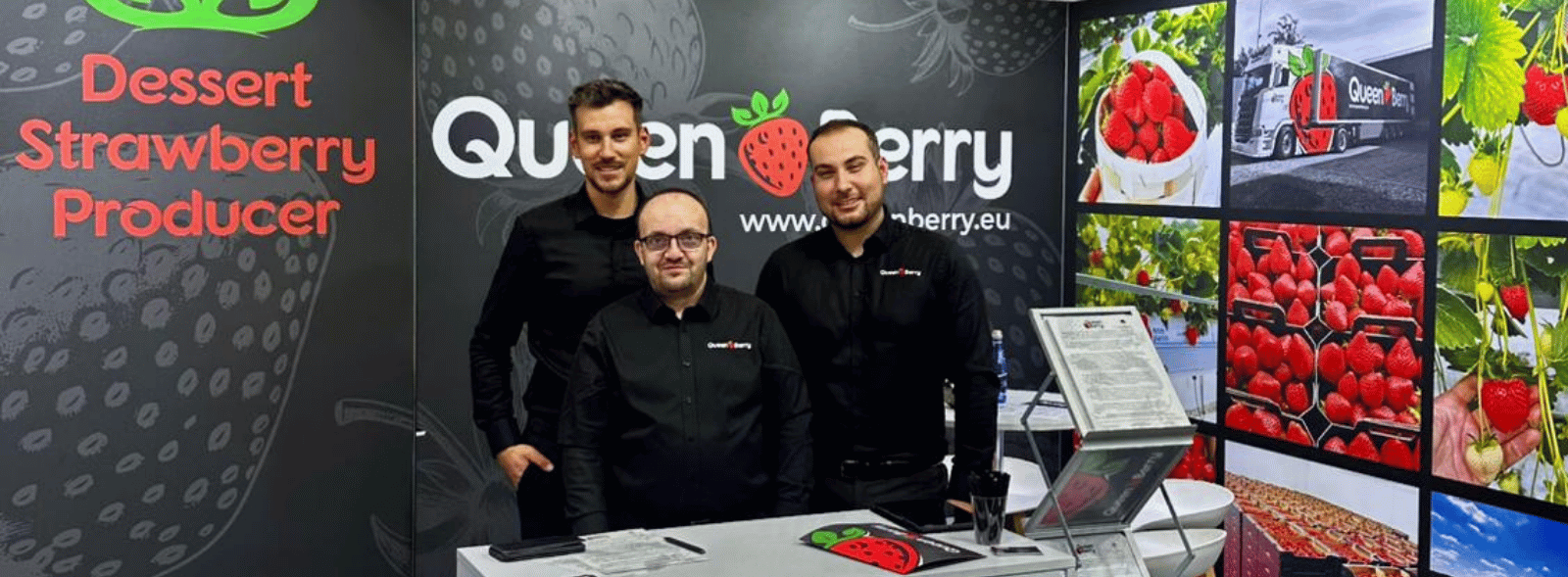 Producent truskawek z Polski, zespół Queen Berry na stoisku firmowym podczas targów Fruit Logistica 2026 w Berlinie.